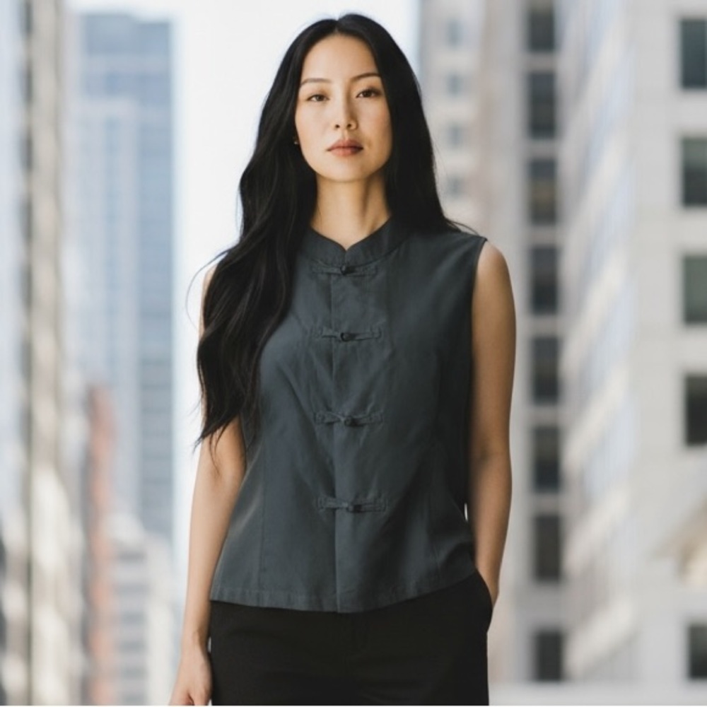 Vintage Black Sleeveless Silk Blouse